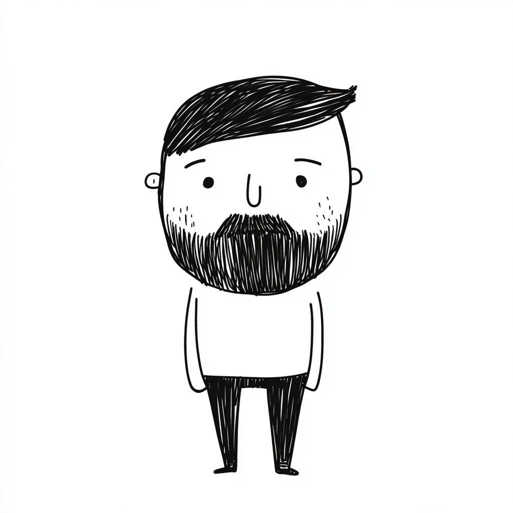 Man with Beard Doodle in Minimalistic Style