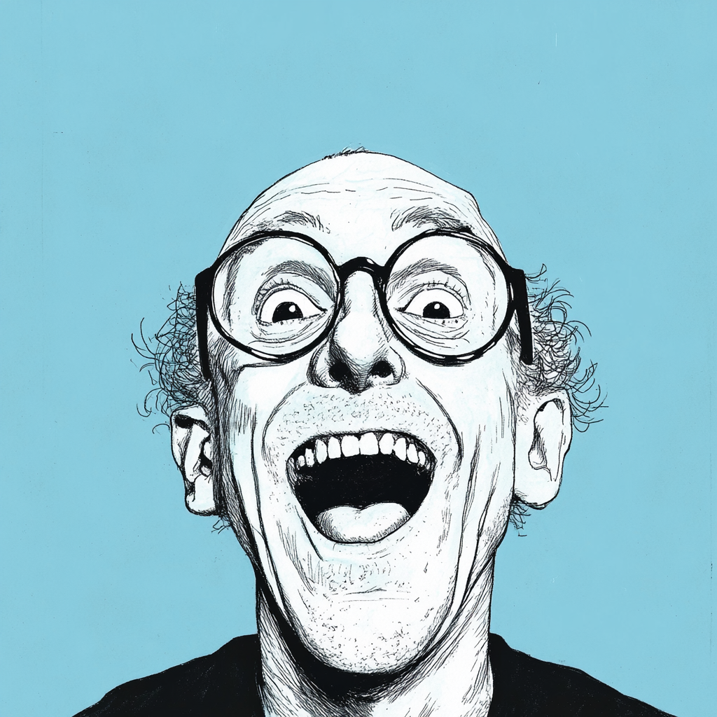 Man with round glasses, bald on top, laughing.