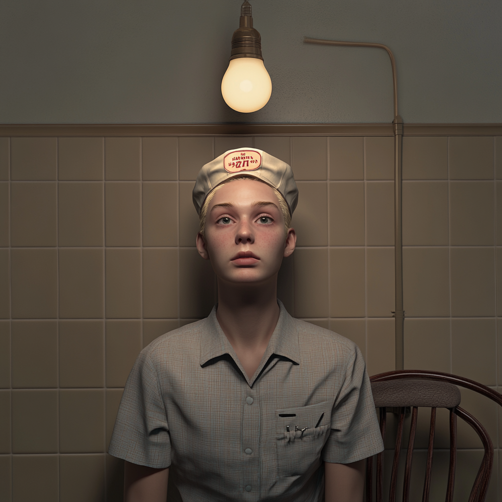 Man with short blond hair in diner uniform.