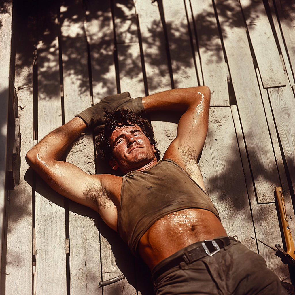 Man working outdoors in 1970s heat