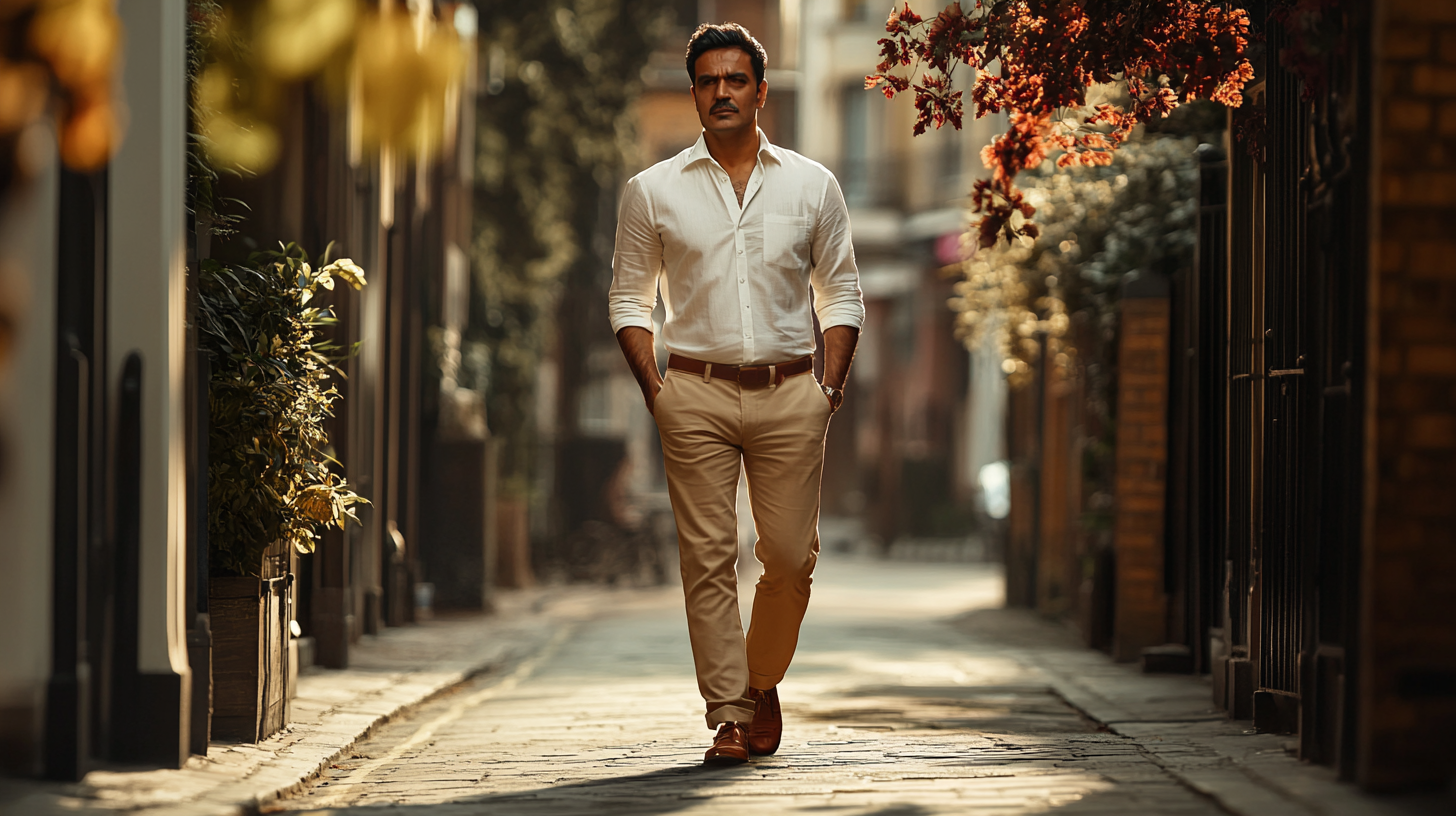 Manoj Bajpayee in London wearing white shirt and brown shoes.