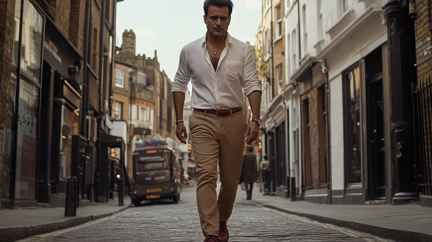 Manoj Bajpayee in stylish outfit on London streets.