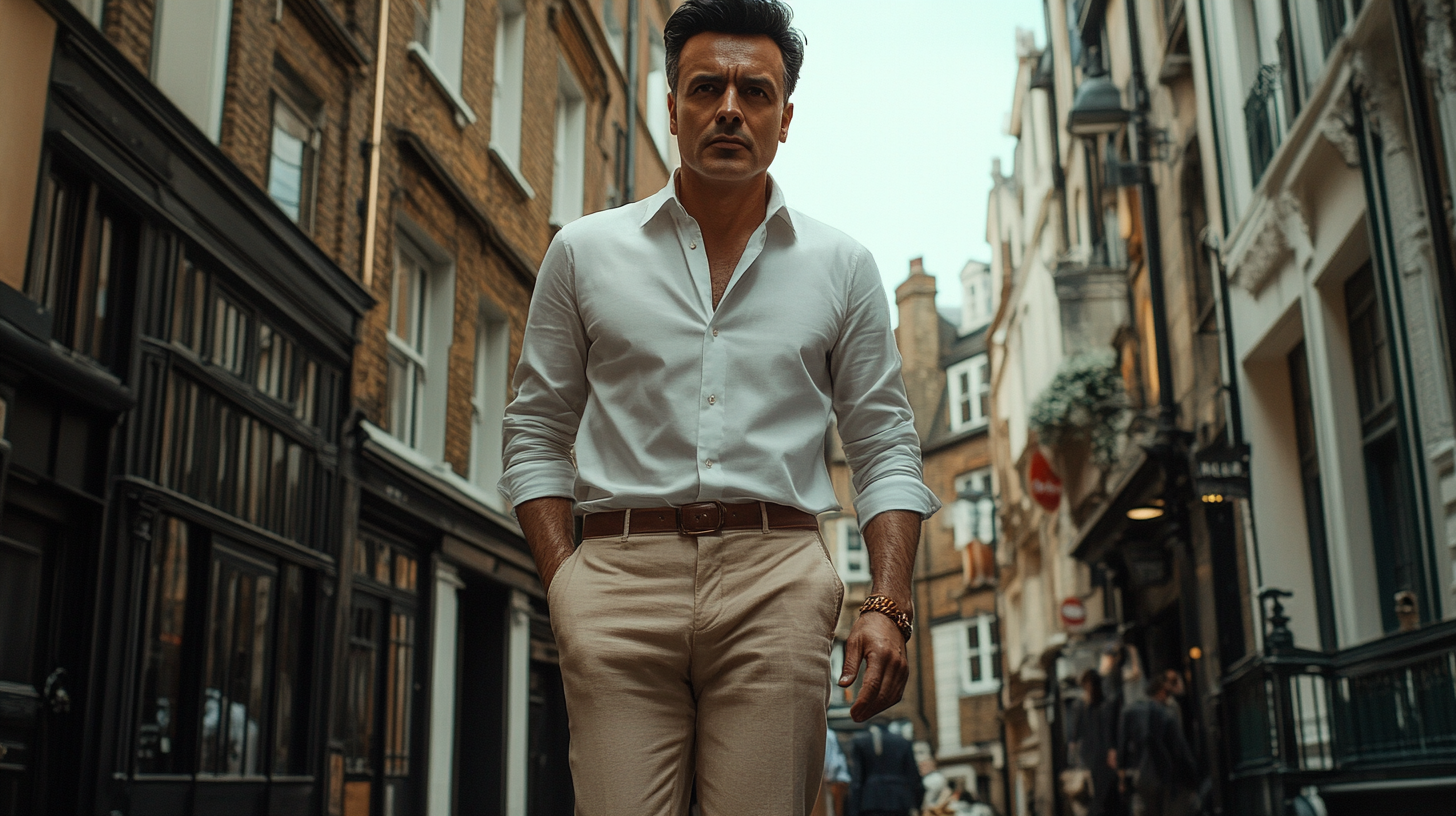 Manoj Bajpayee in white shirt and khakhee pants.