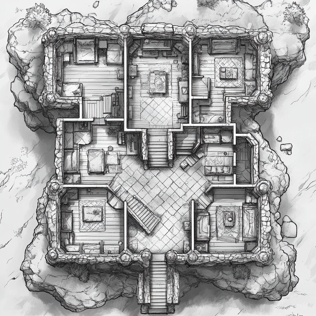 Map layout design: 6 unique rooms, 1 hallway