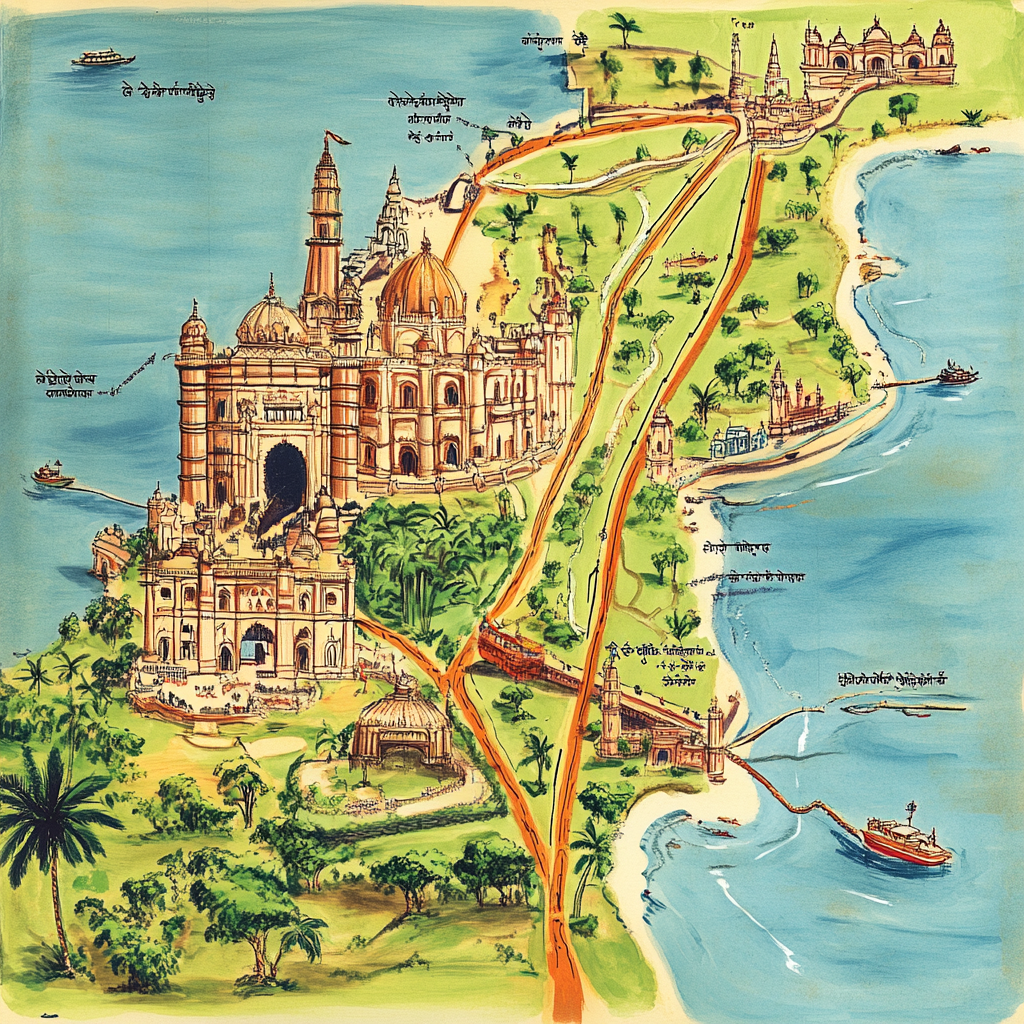 Map of Mumbai with starting point and landmarks.