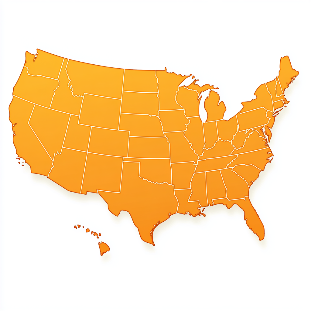 Map of US with DesignShop's Branded Orange States