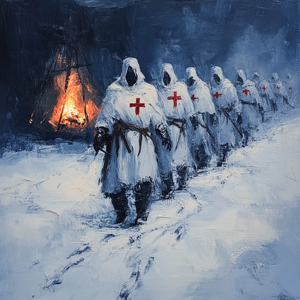 March of Templar Knights in Snowstorm