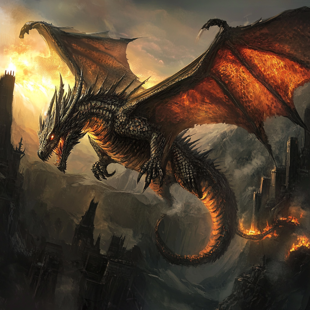 Massive Dragons with Powerful Wings and Fiery Breath