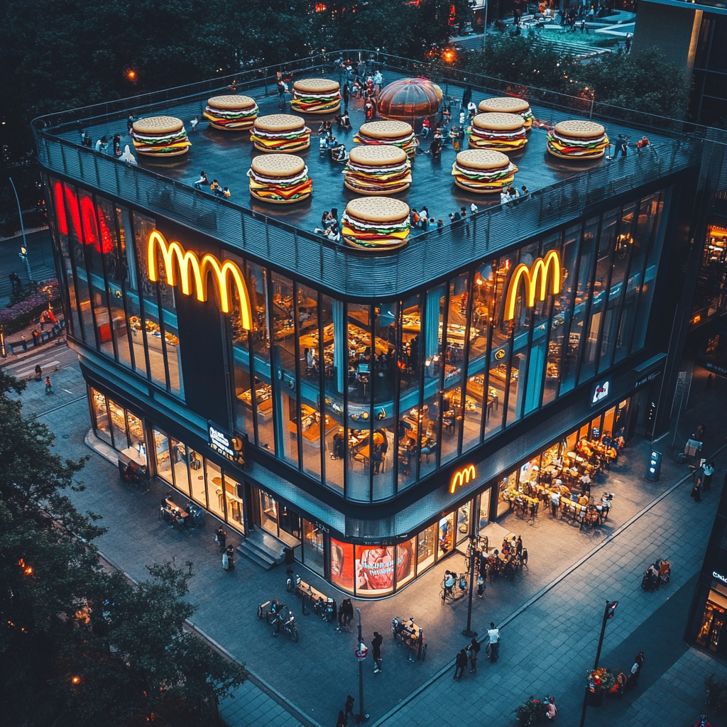 McDonald's Store with Giant Sandwiches in Glass Dome