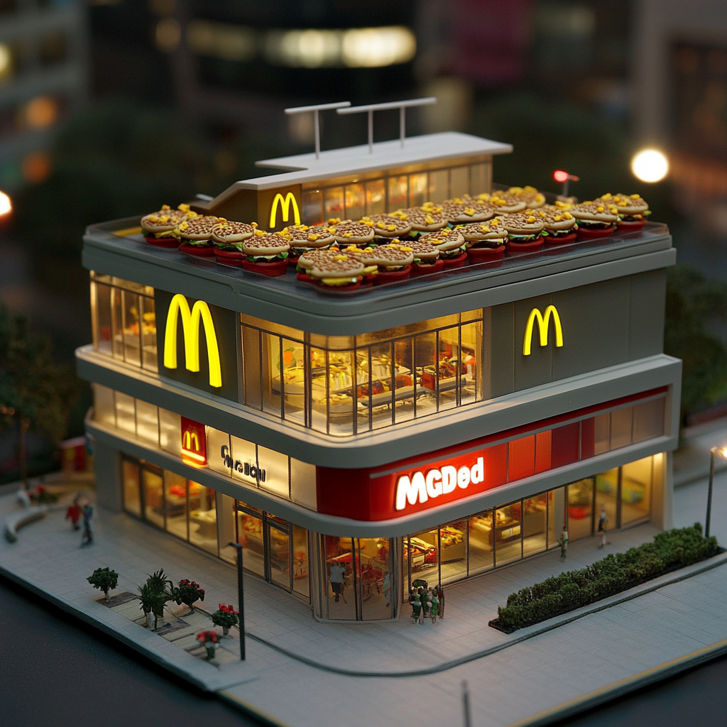 McDonald's store in square with 3D sandwich display.