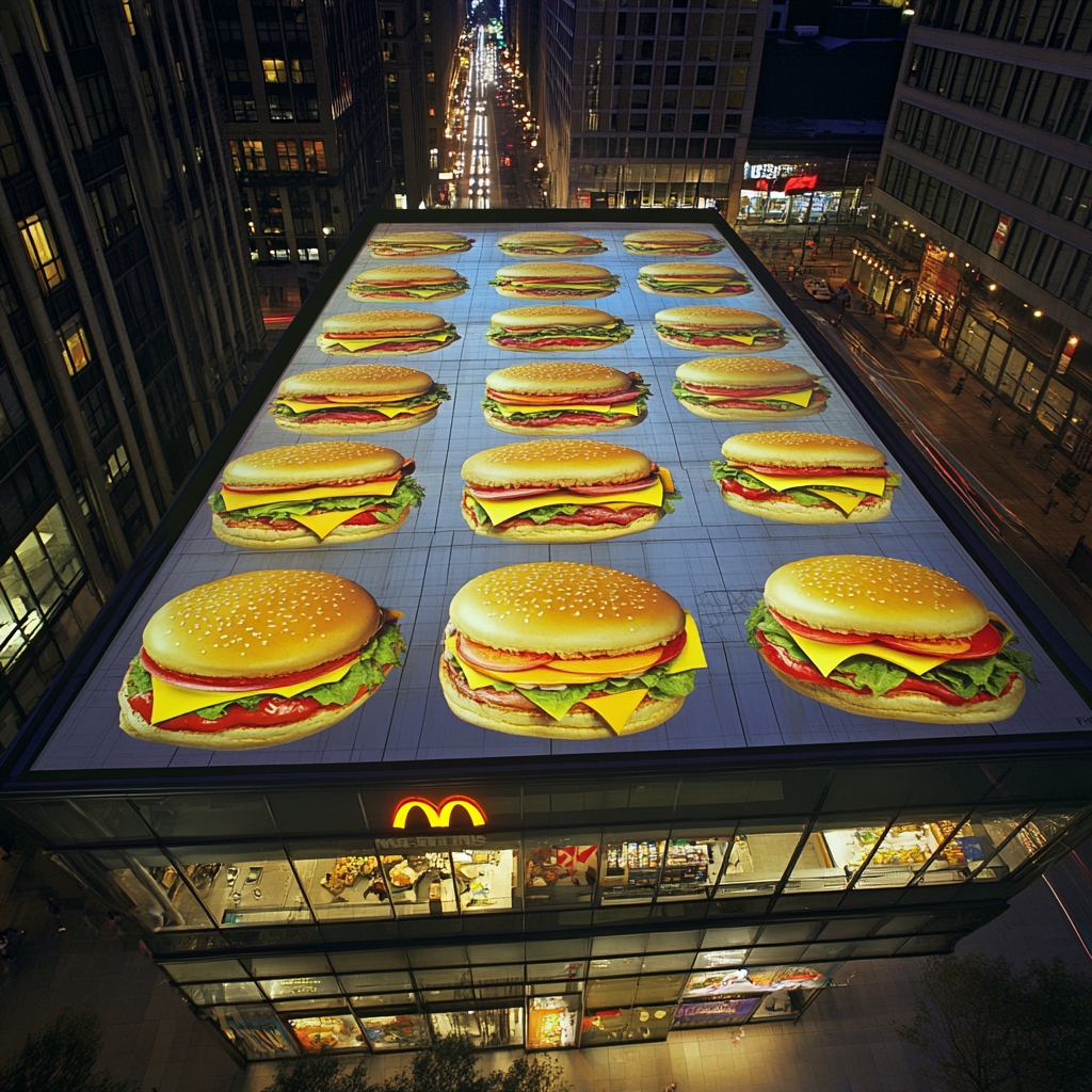 McDonald's store with giant sandwiches on roof