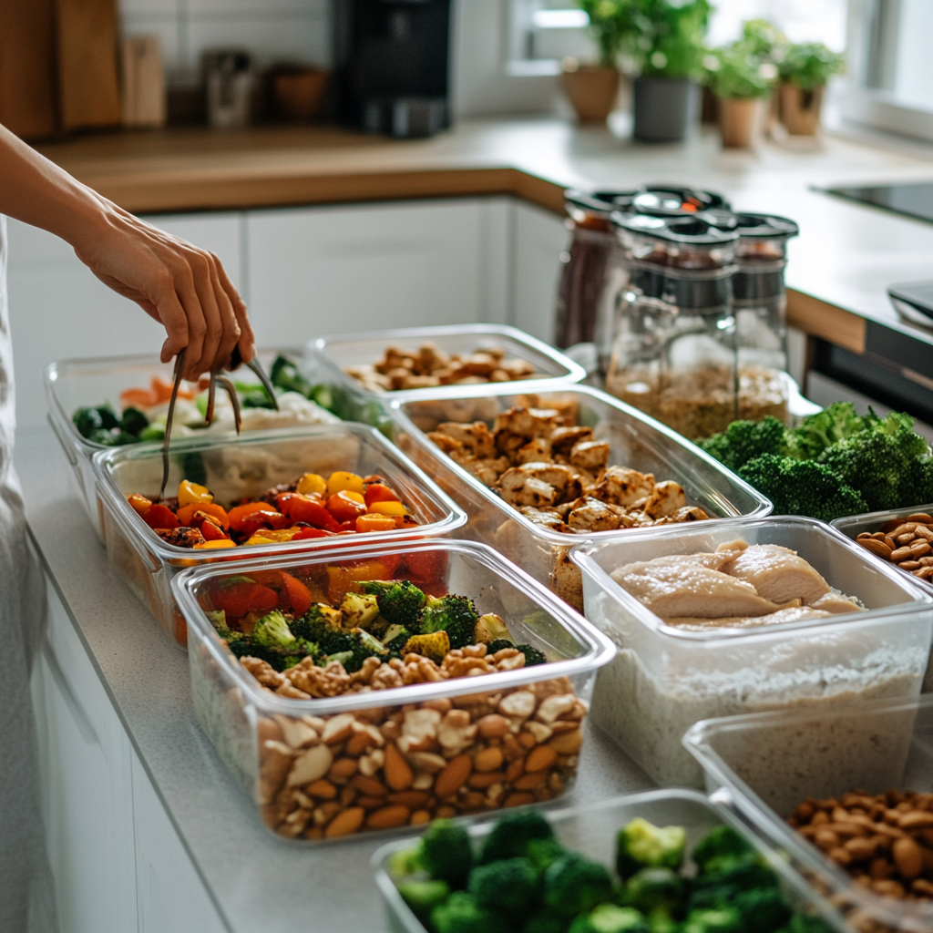 Meal prep for Korean's intermittent fasting routine in clean kitchen.