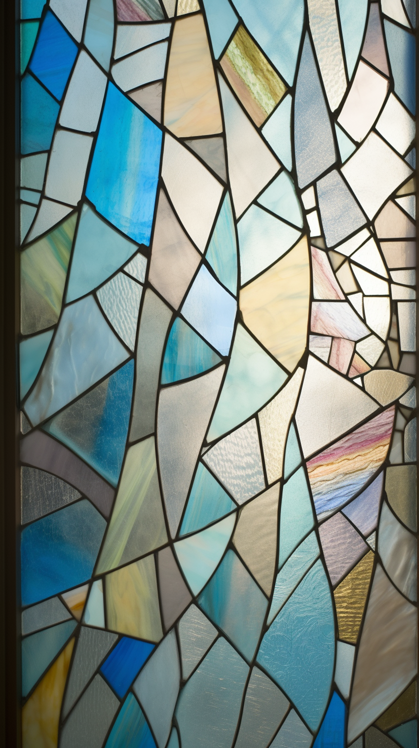 Medieval and modern stained glass with geometric shapes.