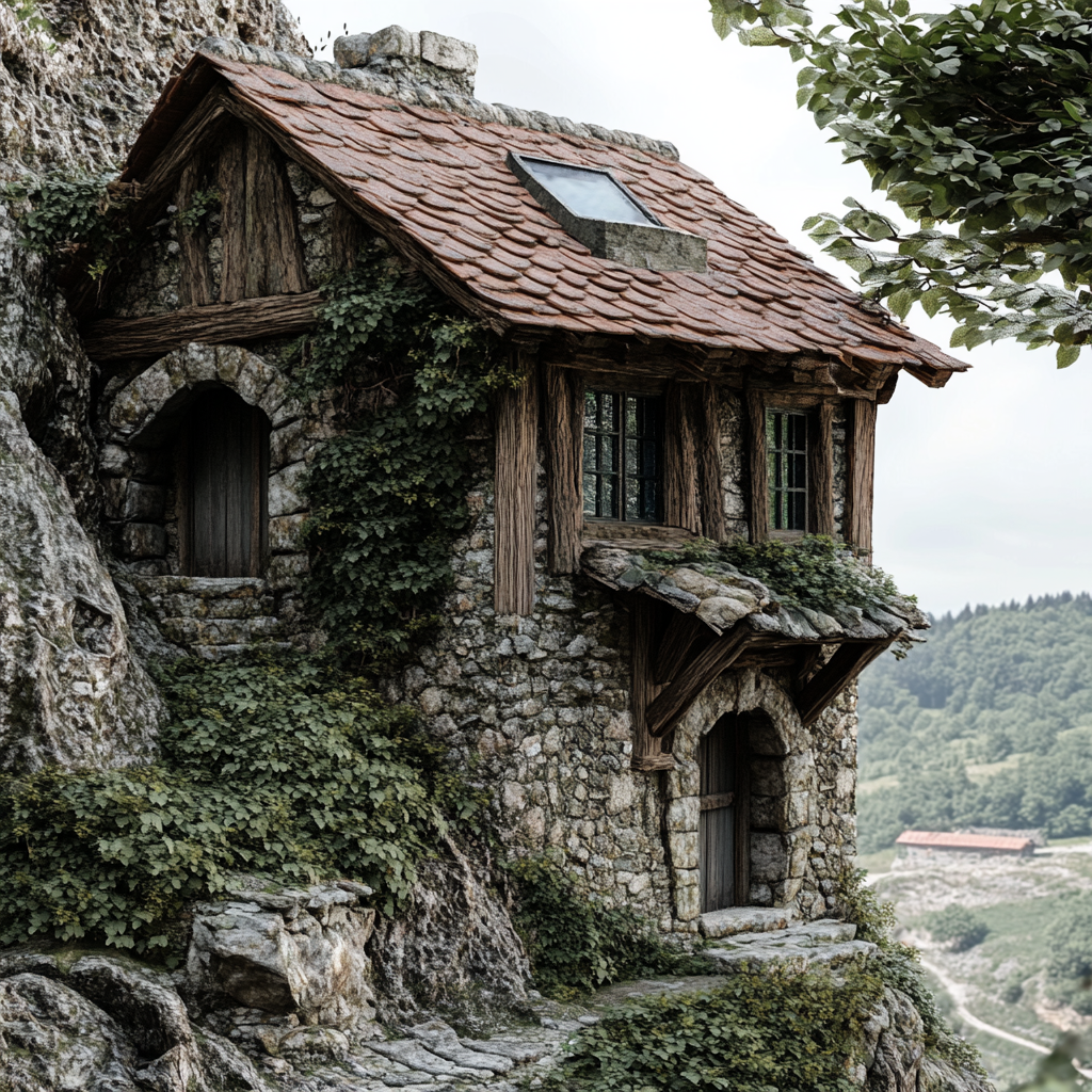 Medieval hillside house with skylight - Detailed Fantasy