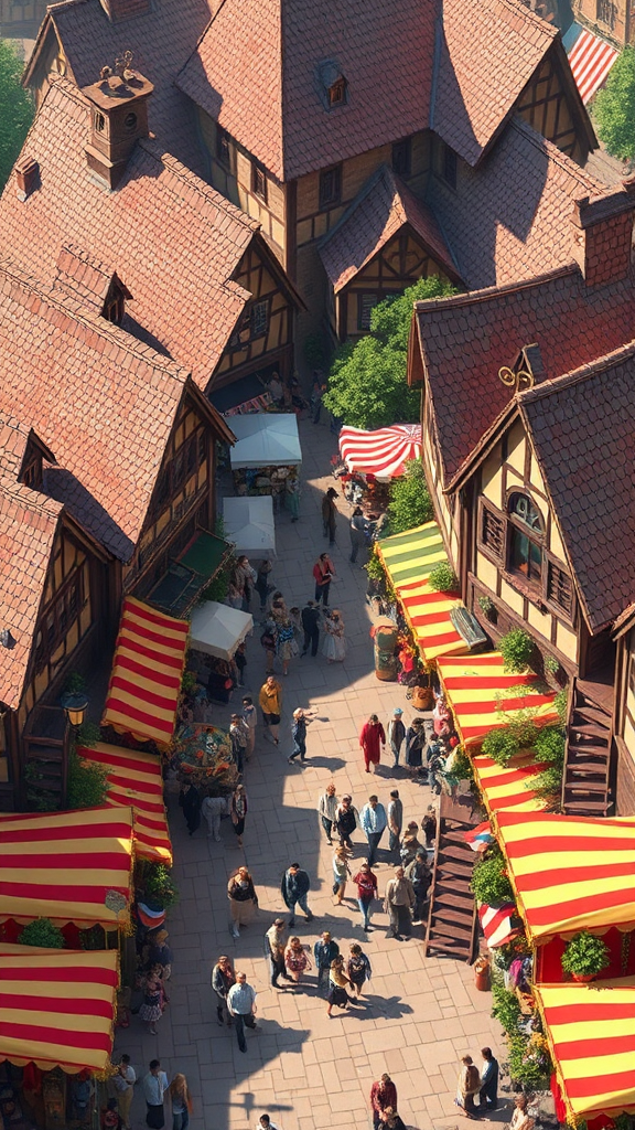 Medieval village carnival with Disney characters in 3D.