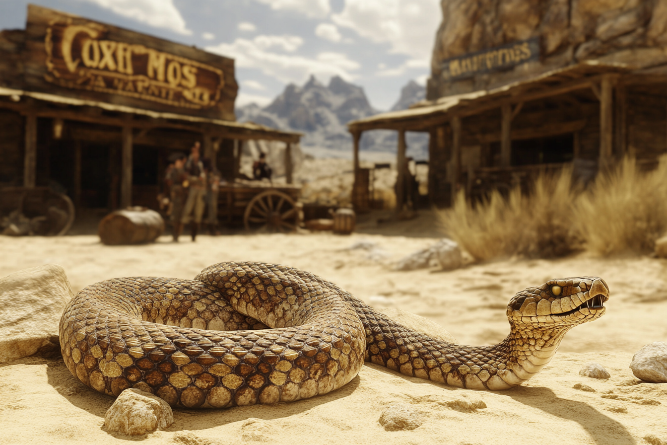 Medium shot of rattle snake in Texas desert.