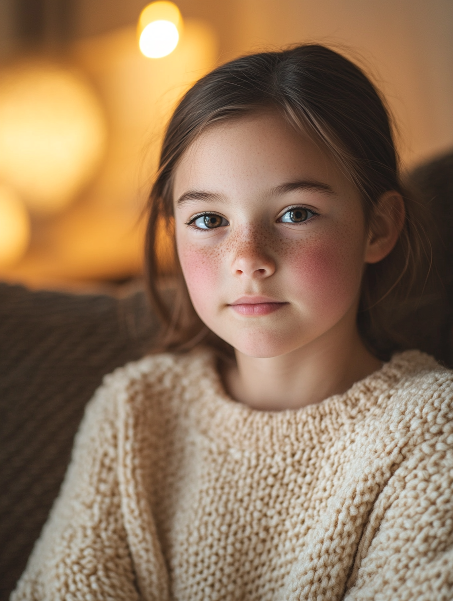 Medium shot portrait of chubby 12-year-old girl.