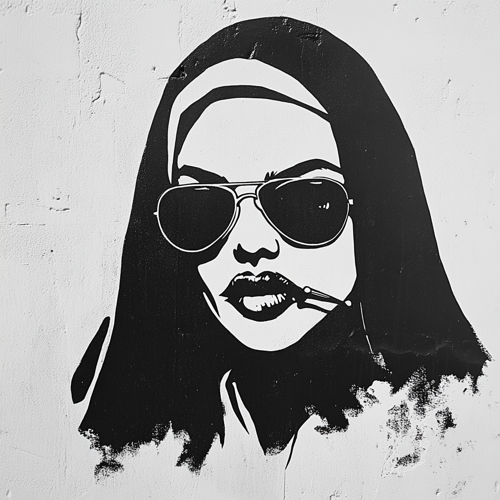 Megan Fox as Mister Sister in graffiti stencil