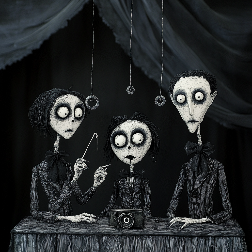 Melancholic Puppet Theater: Edward Gorey-inspired surreal scene