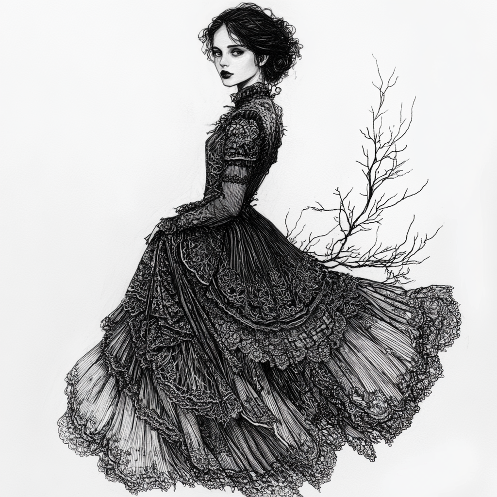 Melancholic Woman in Victorian Dress