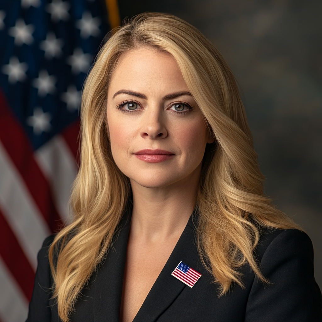 Melissa Joan Hart in congressional portrait with American flag.