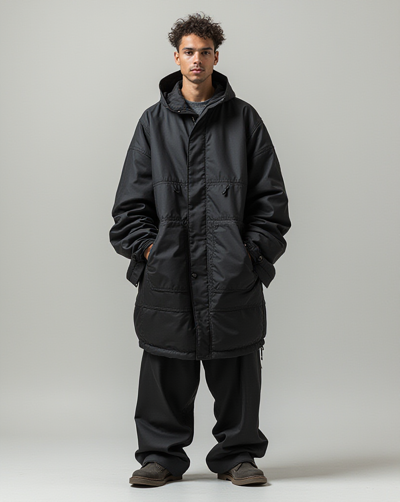 Men's oversized clothing for the year 4050 fashion trend.