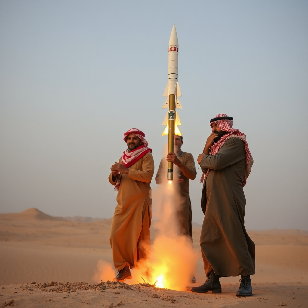 Men playing rockets in the Middle East