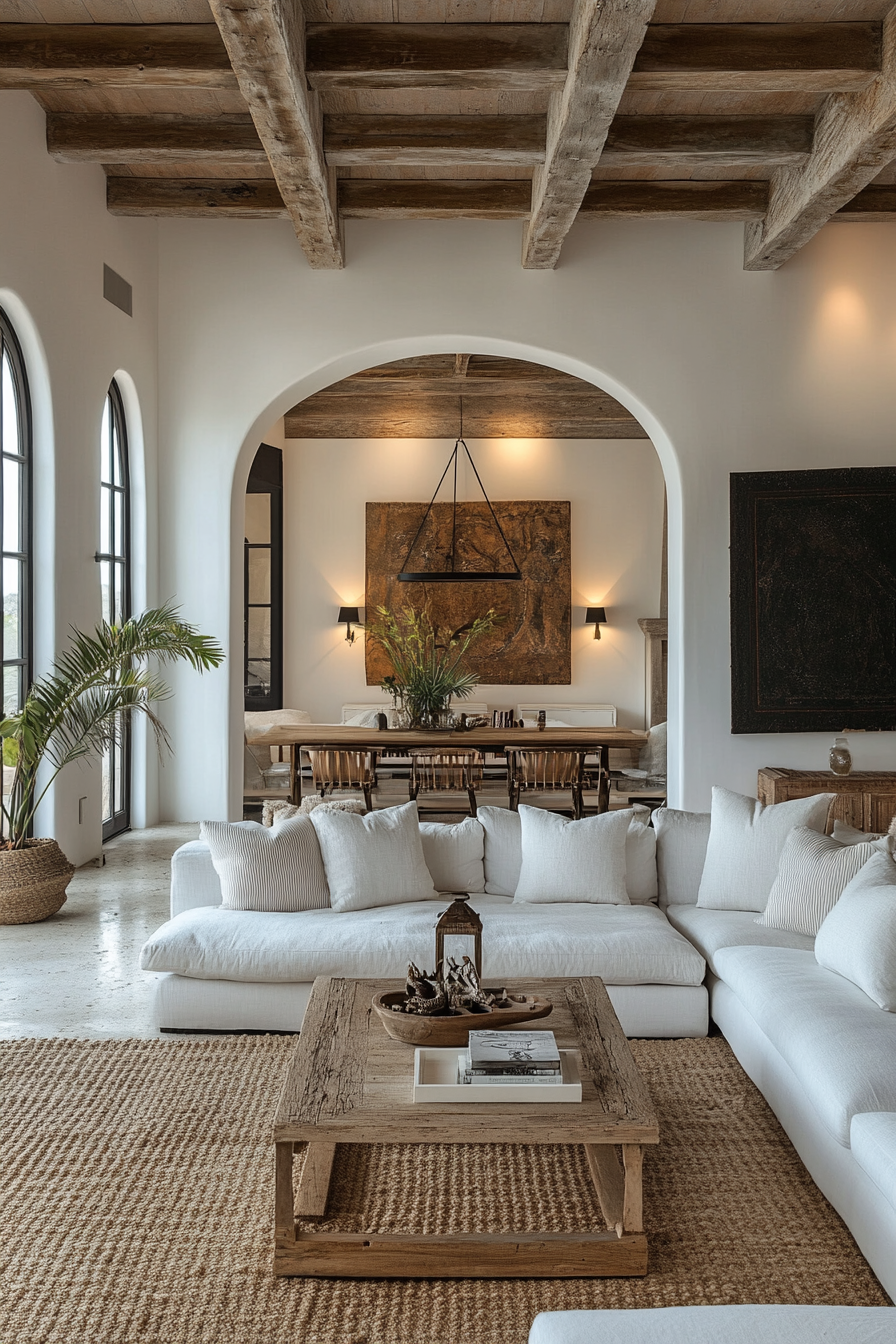 Merge Mediterranean style with modern aesthetics in chic lounge.