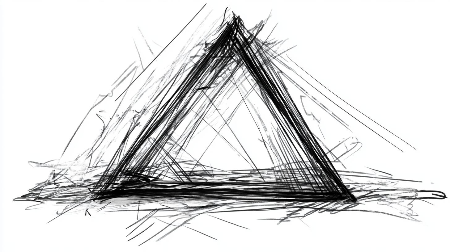 Messy isosceles triangle sketch with uneven base and jagged sides