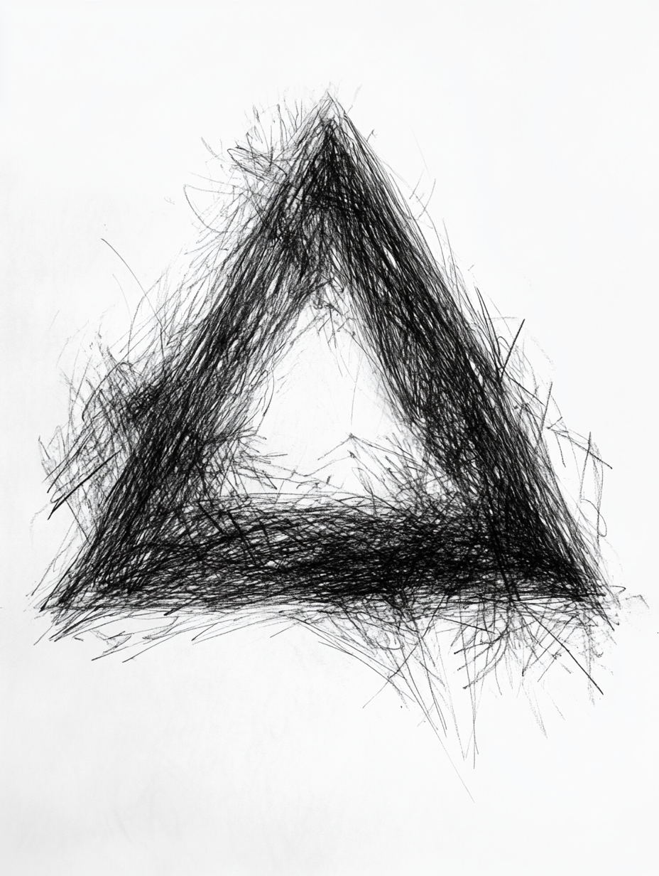 Messy sketch of jagged isosceles triangle, chaotic linework.