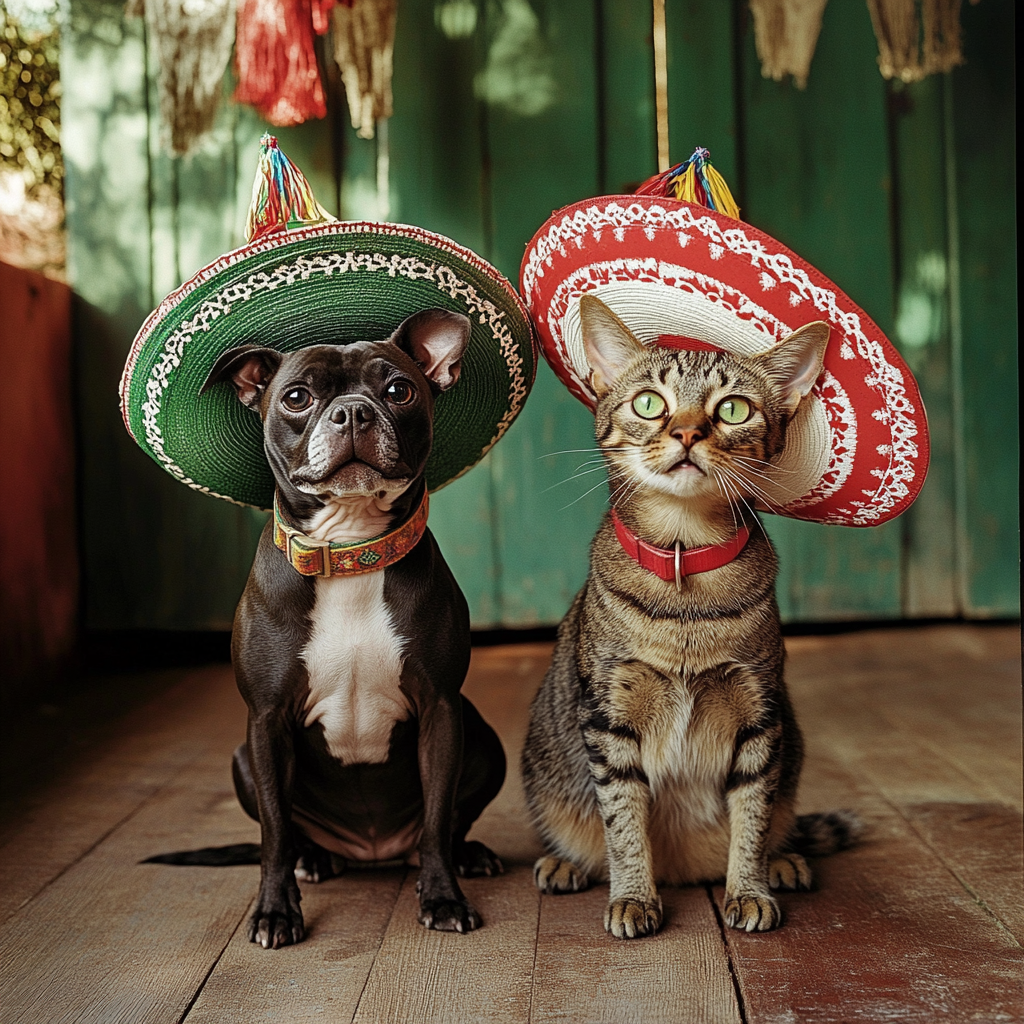 Mexican Independence Day Celebration with Xoloitzcuintle and Cat