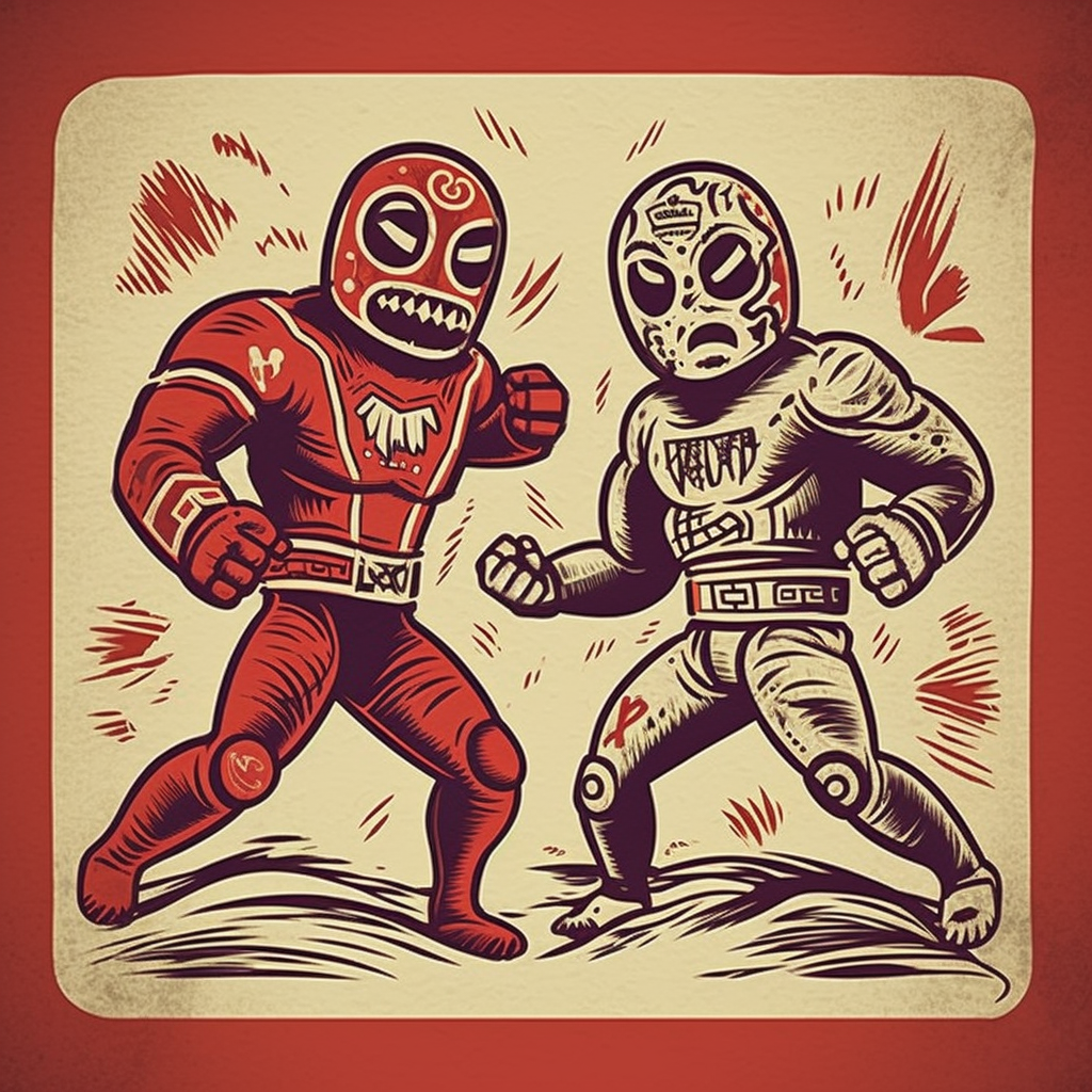 Mexican Luchadors in Action: Minimalist Anime Design