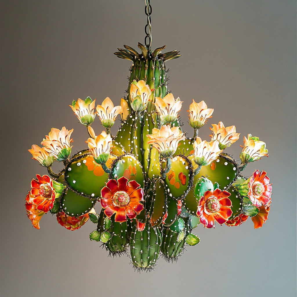 Mexican Nopal chandelier with cactus flowers design.