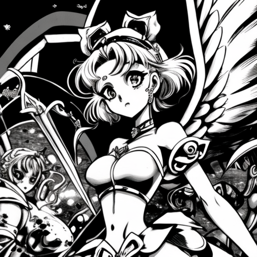 Mexican magical girl manga with CLAMP style, black and white.