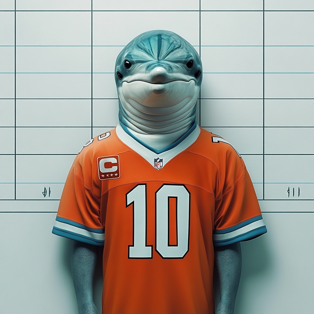 Miami Dolphins Jersey Dolphin with Johnny Cash Mugshot Expression