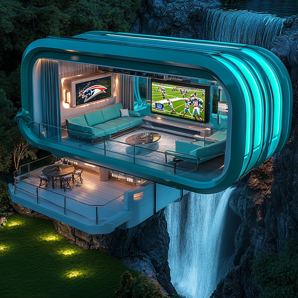 Miami Dolphins themed sports man cave camper pod.