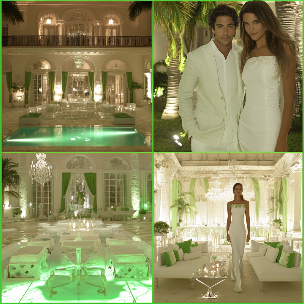 Miami Palm Royale themed party mood board: Classy, old money, elegant, designer look. Celebrity status.