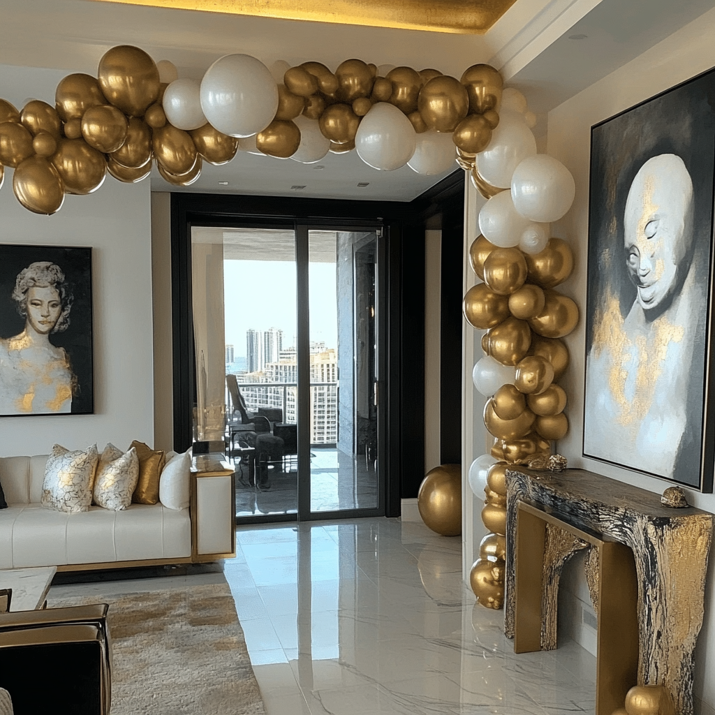 Miami apartment with event decorations and art antiques.