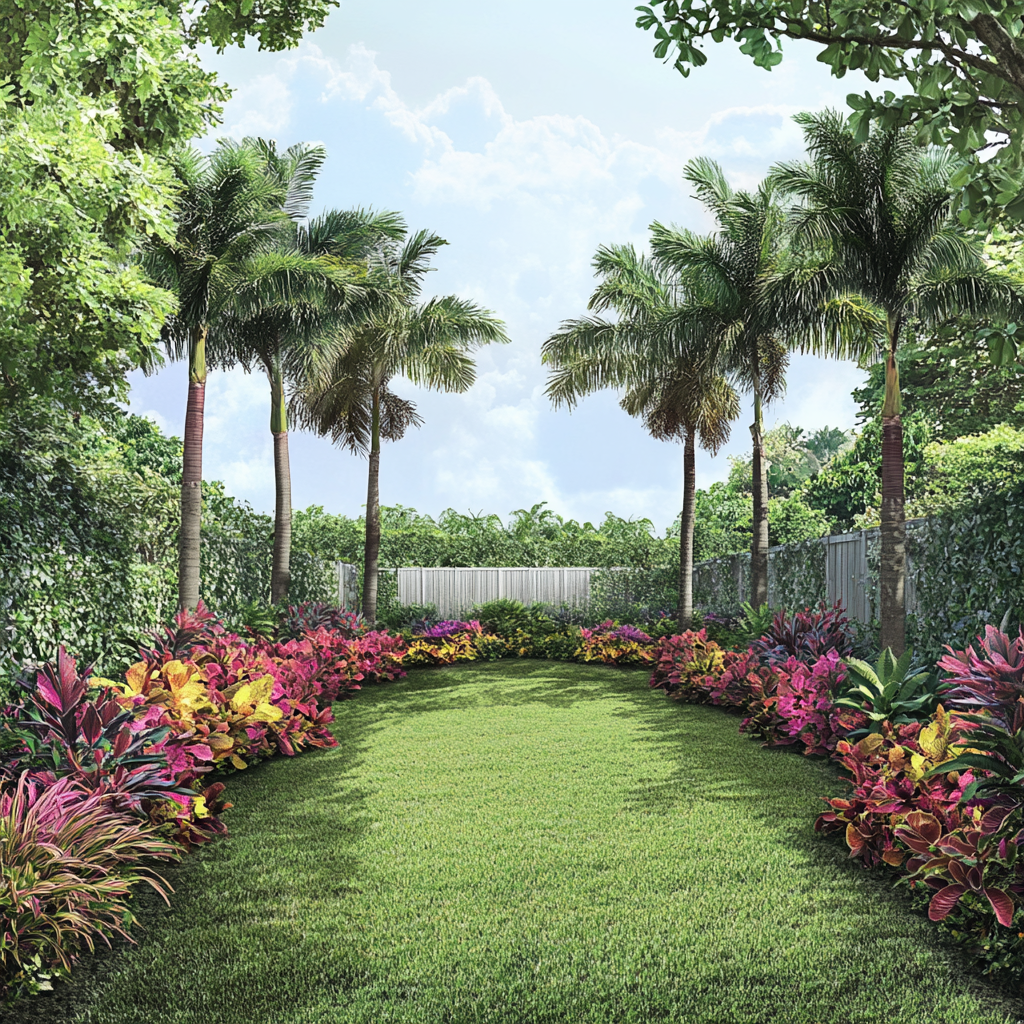 Miami backyard landscape design with native plants, colorful vegetation