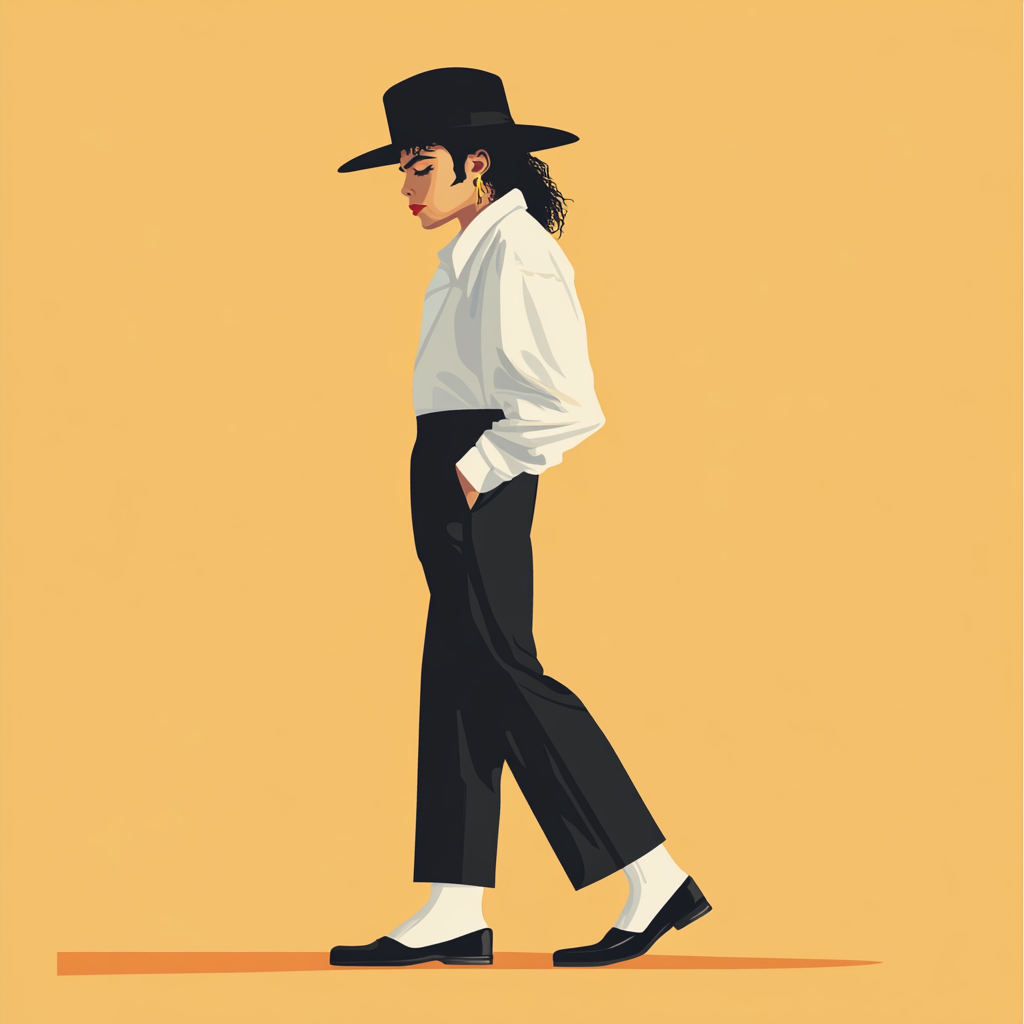 Michael Jackson dances with wide-brimmed hat and sharp style.