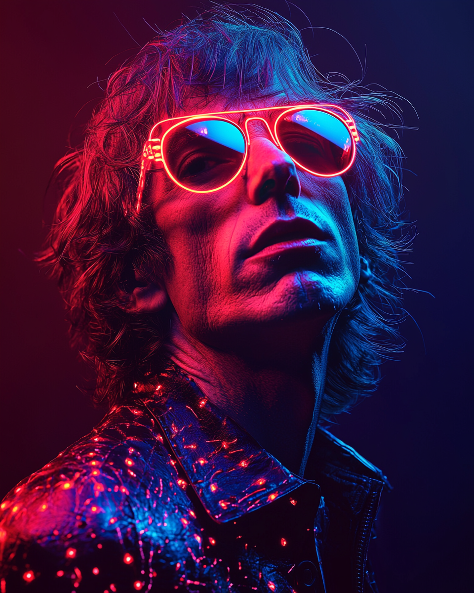 Mick Jagger in Neon Vaporwave Aesthetic Art