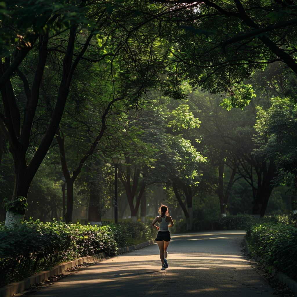 Mid-20s Woman Jogging in Beautiful Park