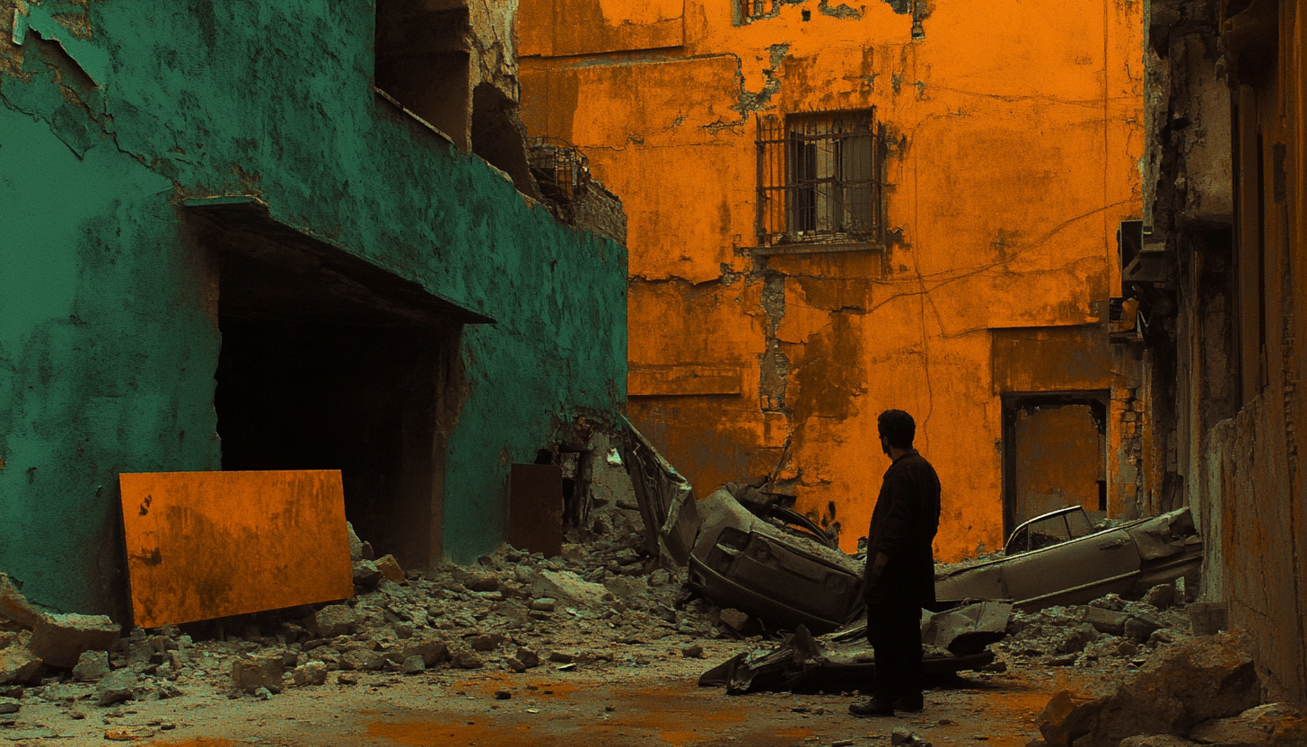 Middle Eastern Man in Front of Wrecked Store