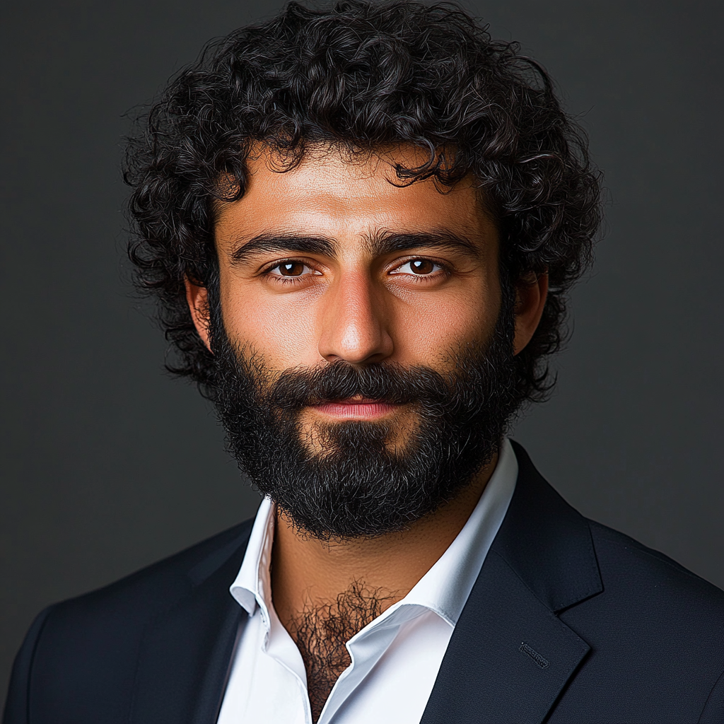 Middle-aged man with Mediterranean features in formal attire.