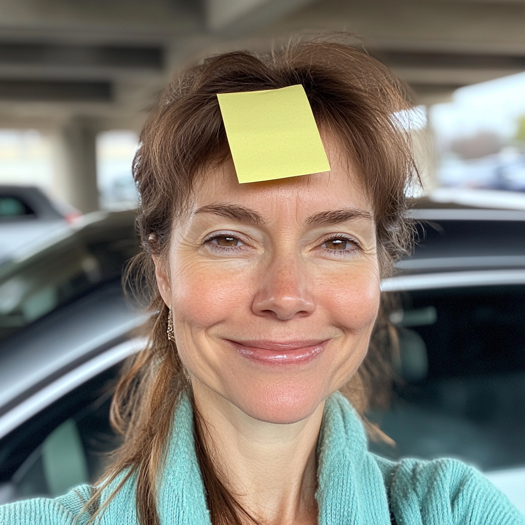 Middle aged woman with post-it notes in Manchester.