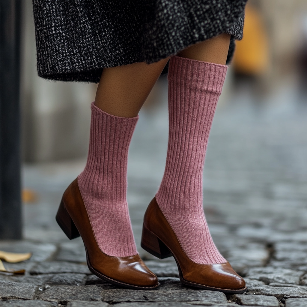 Mini Pink Wool Socks with Elegant Shoes - Comfortable Daily Wear