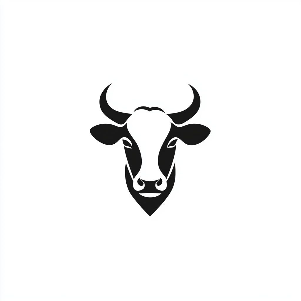 Minimalist, sophisticated cow icon with sleek, rounded edges.