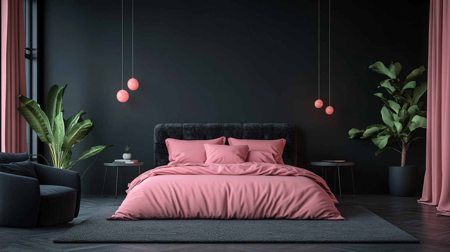Minimalist Bedroom in Pink and Black Color Scheme 