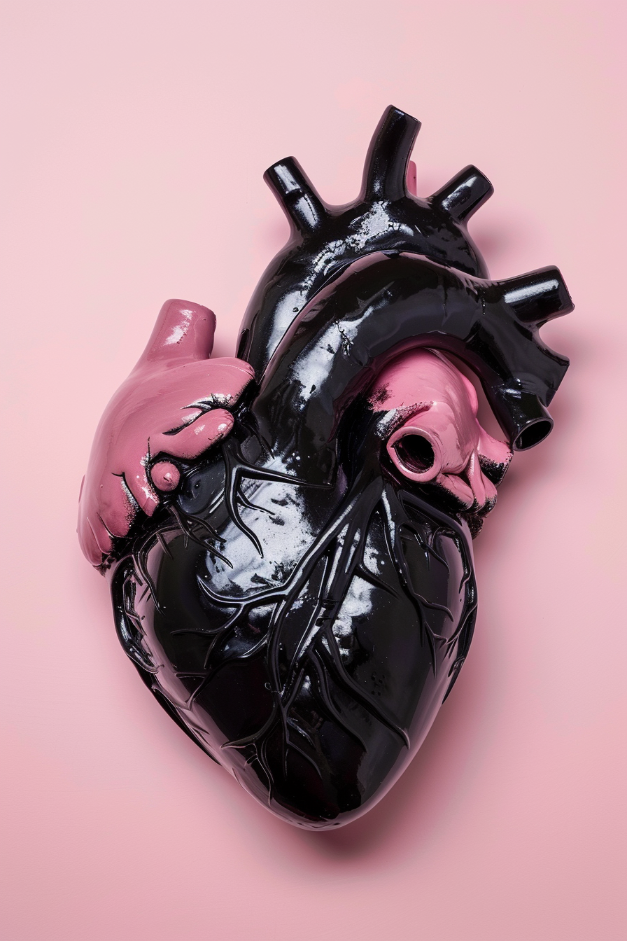 Minimalist Plastic Heart Product Photography in Black and Pink