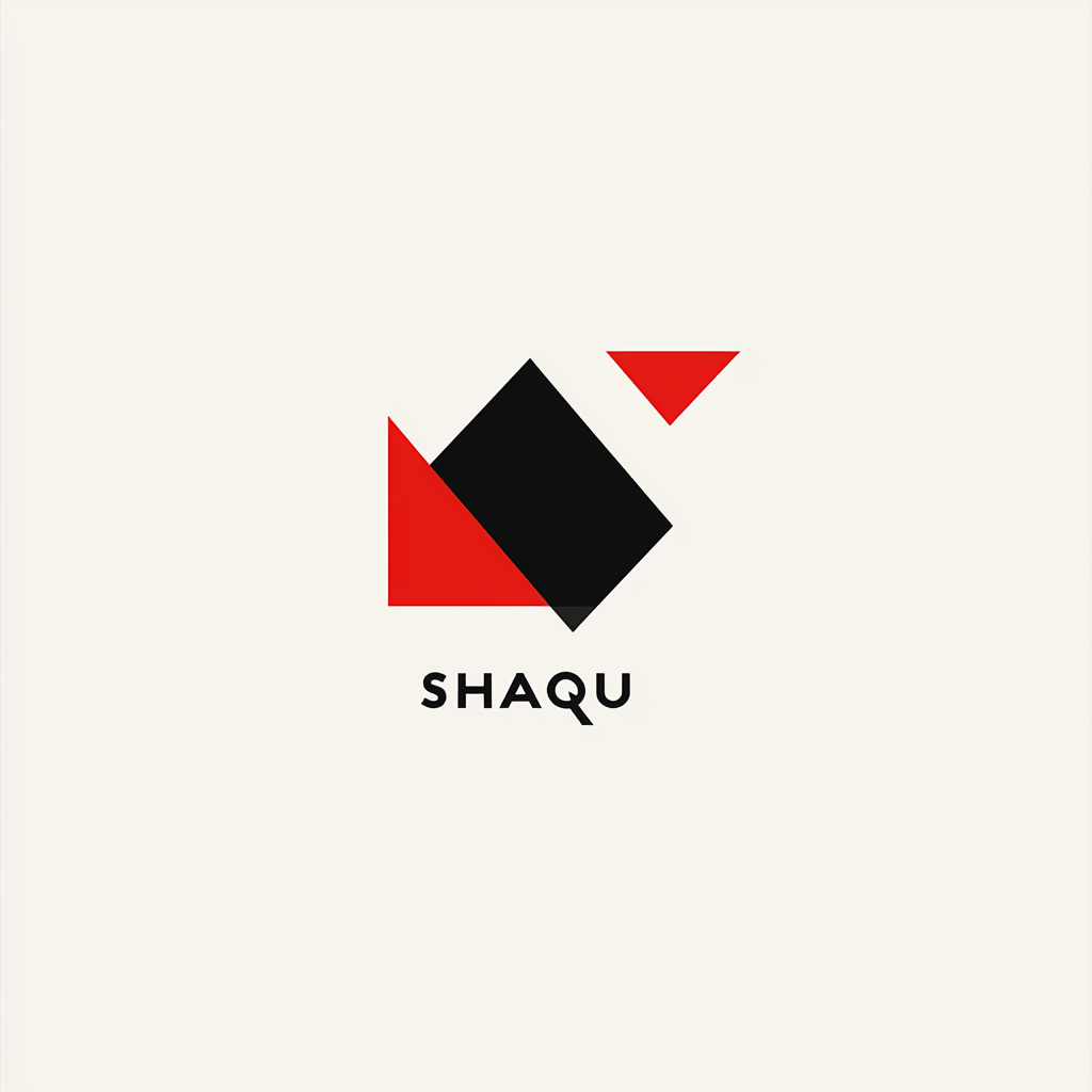 Minimalist SHAQU logo in Bauhaus style with geometric precision.